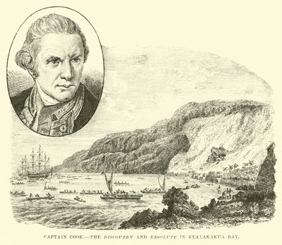 Kapitein Cook, de Discovery en Resolute in Kealakakua Bay door English School
