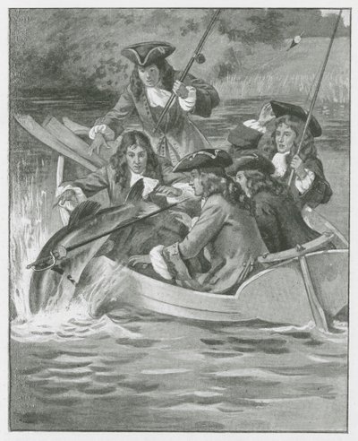 "De riem en het zwaard van de schildknaap met zich meedragend" (litho) door English School