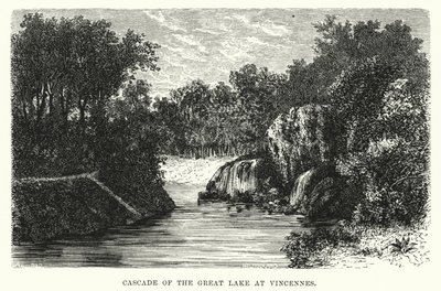 Waterval van het Grote Meer bij Vincennes (gravure) door English School