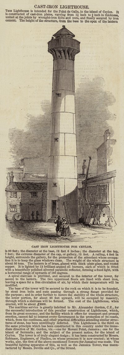 Gietijzeren Vuurtoren voor Ceylon (gravure) door English School