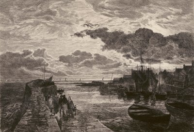 Cellardyke Haven, geëtst door Chauvel, naar Sam Bough door English School