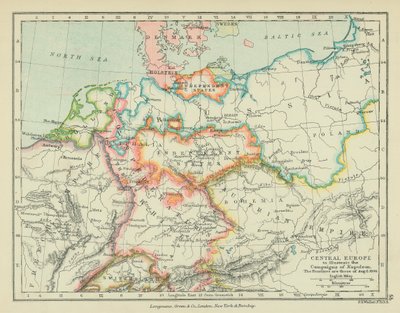 Midden-Europa ter illustratie van de veldtochten van Napoleon (kleurenlitho) door English School