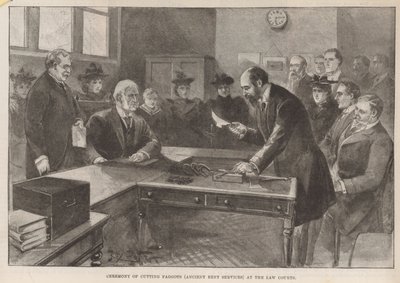 Ceremonie van het snijden van takkenbossen (oude huurdiensten) bij de Rechtbanken door English School
