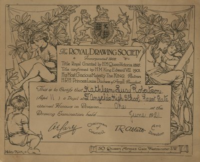 Certificaat van de Royal Drawing Society door English School