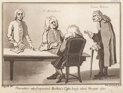 Personages die Buttons Coffee House bezochten rond 1720: Dr Arbuthnot, Graaf Viviani door English School