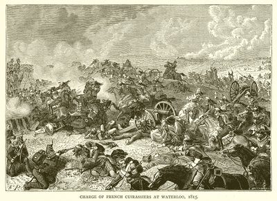 Aanval van Franse cuirassiers bij Waterloo, 1815 door English School