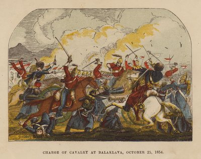 Cavalerieaanval bij Balaklava, 25 oktober 1854 (gekleurde gravure) door English School