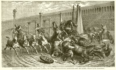 Wagenrace op de wereldlijke spelen, op de duizendste verjaardag van Rome (gravure) door English School