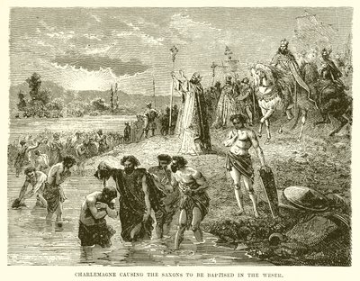 Karel de Grote laat de Saksen dopen in de Wester door English School