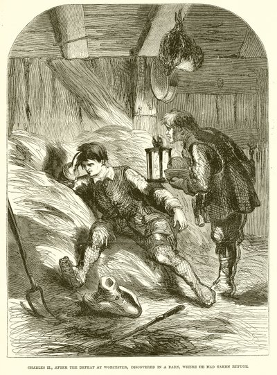 Karel II, na de nederlaag bij Worcester, ontdekt in een schuur waar hij onderdak had gezocht door English School