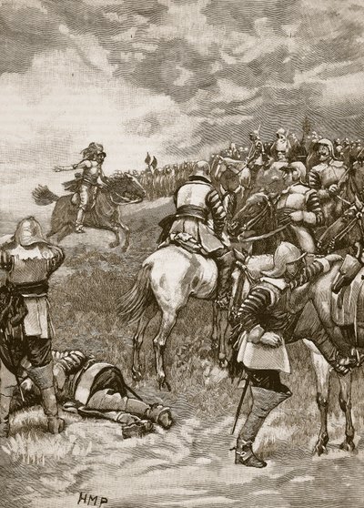 Charles bij de Slag bij Naseby, illustratie uit Cassells Illustrated History of England door English School