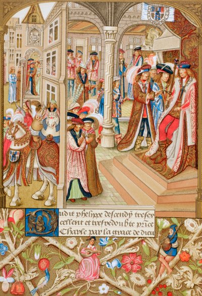 Karel de Stoute gezeten op zijn Troon en bijgestaan door zijn Baronnen en Raadgevers, ca. 1880 door English School
