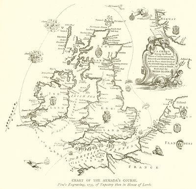 Kaart van de Koers van de Armada door English School