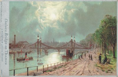 Chelsea Bridge aan de rivier de Theems door English School