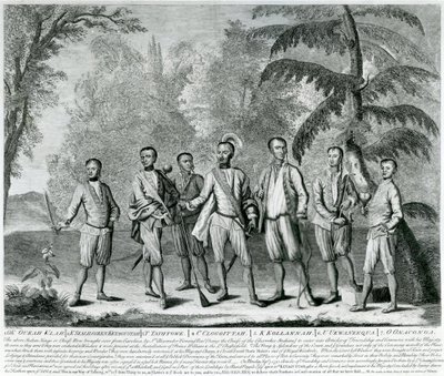 Cherokee Chiefs uit Carolina, ca. 1730 (gravure) door English School
