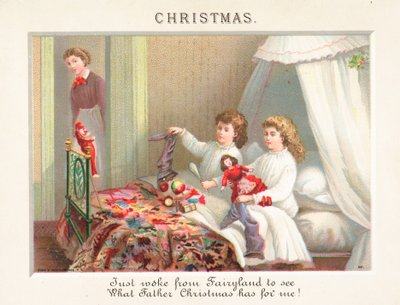Kinderen legen sokken op kerstochtend, kerstkaart door English School