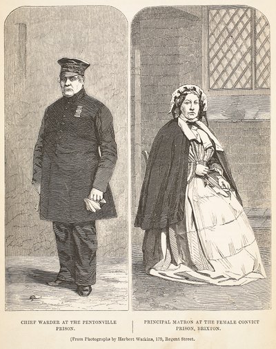 Hoofdopzichter in de Pentonville-gevangenis en hoofdmatrone in de vrouwelijke strafgevangenis in Brixton, illustratie uit The Criminal Prisons of London and Scenes from Prison Life door Henry Mayhew en John door English School