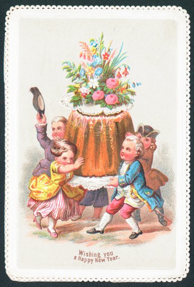 Kindaristocraten dragen pudding, Nieuwjaarskaart door English School