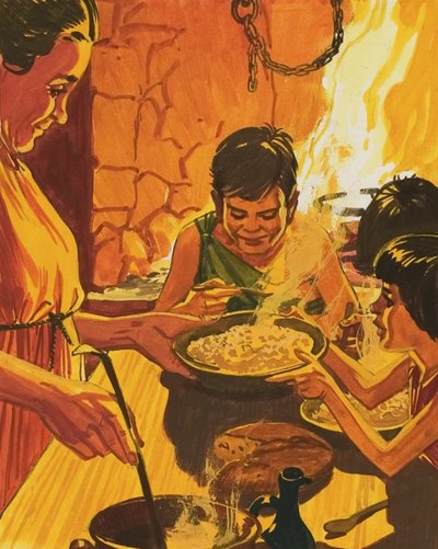 Kinderen die avondeten eten door English School