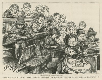 Kinderen aan het werk na het diner door English School