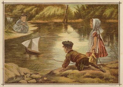 Kinderen die een modeljacht te water laten door English School