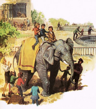 Kinderen rijden op Jumbo in de dierentuin van Londen door English School