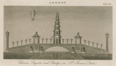 Chinese pagode en brug, St Jamess Park, Londen door English School
