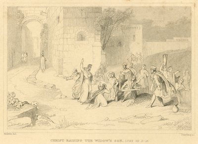 Christus wekt de zoon van de weduwe op, Lucas VII door English School