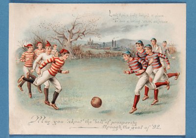 Kerstkaart van een voetbalwedstrijd, 1892 door English School