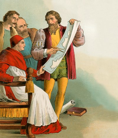 Christoffel Columbus toont zijn plannen aan de Portugezen die hem verraadden door English School
