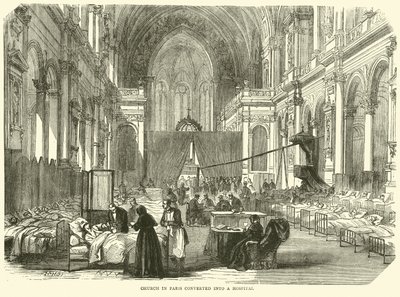 Kerk in Parijs omgebouwd tot ziekenhuis, november 1870 door English School