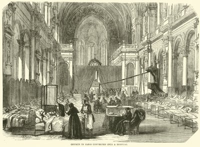 Kerk in Parijs omgebouwd tot ziekenhuis, november 1870 door English School