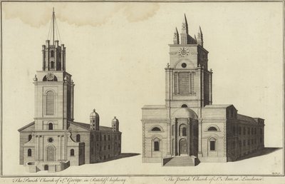 Kerk van St George, Ratcliff Highway en kerk van St John, Limehouse, Londen door English School