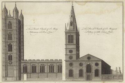 Kerk van St Mary Aldermary in Bow Lane en kerk van St Margaret Pattens in Little Tower Street, Londen door English School