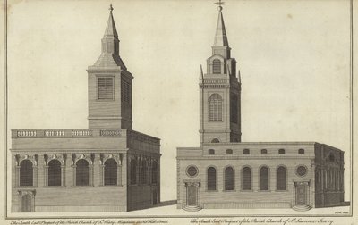 Kerk van St Mary Magdalen in Old Fish Street en kerk van St Lawrence Jewry, Londen door English School