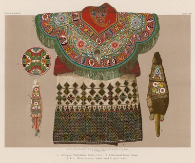 Circassisch Geborduurd Zadeldoek; Geborduurde Jurk, Griekenland; Noord-Amerikaanse Indiaanse Kraal- en Stro Werk door English School