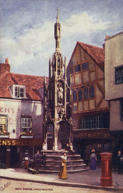 City Cross, Winchester (kleurenlitho) door English School