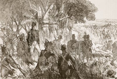 Clive bij Plassey, illustratie uit Cassells Geïllustreerde Geschiedenis van India door James Grant, uitgegeven 1879 door English School