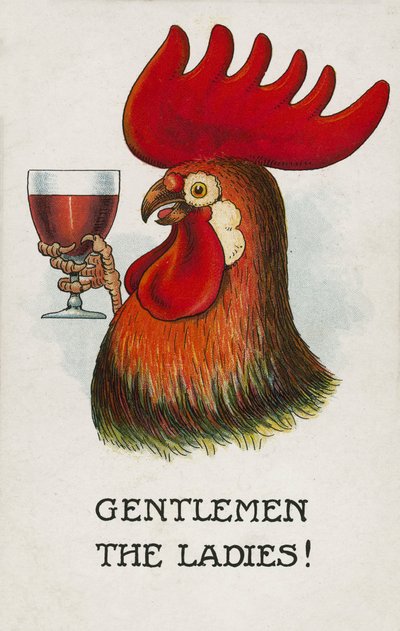 Haan die een toost uitbrengt op de dames (kleurenlitho) door English School