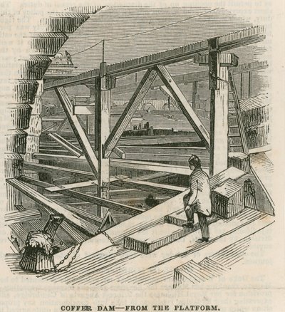 Cofferdam, Westminster Bridge, vanaf het platform door English School