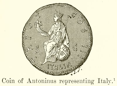 Munt van Antoninus die Italië vertegenwoordigt door English School