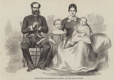 Kolonel Inglis, de Commandant in Lucknow, en Mevrouw Inglis en Familie (gravure) door English School