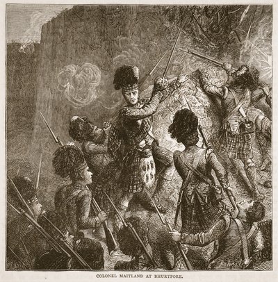 Kolonel Maitland bij Bhurtpore, illustratie uit Cassells Geïllustreerde Geschiedenis van India door James Grant, uitgegeven 1879 door English School