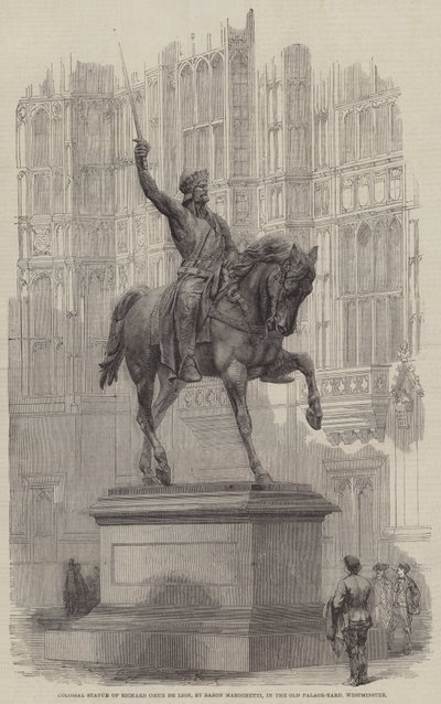 Kolossaal Standbeeld van Richard Leeuwenhart, door Baron Marochetti, in de Oude Paleis-Tuin, Westminster door English School