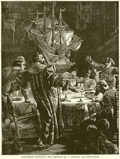 Columbus berispt zijn critici met een eenvoudige illustratie door English School