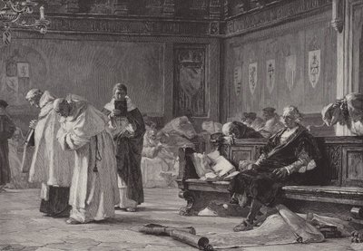 Columbus voor de Raad van Salamanca (gravure) door English School
