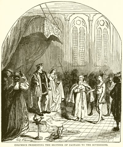Columbus presenteert de broer van Caonabo aan de vorsten door English School