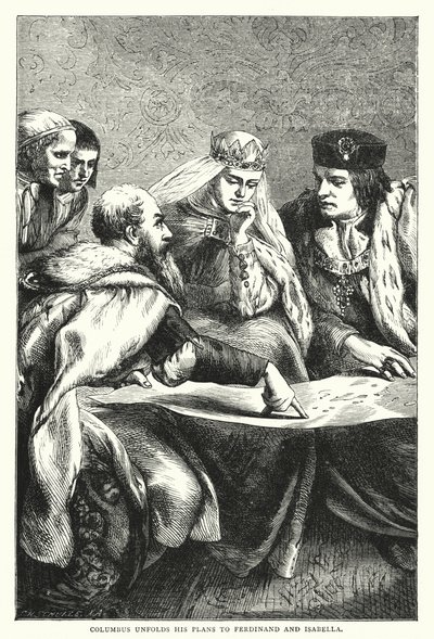 Columbus ontvouwt zijn Plannen aan Ferdinand en Isabella door English School