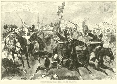 Gevecht tussen Saksische Dragonders en Chasseurs, september 1870 door English School