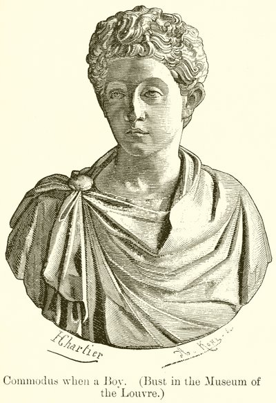 Commodus als jongen. (Buste in het Louvre Museum) door English School